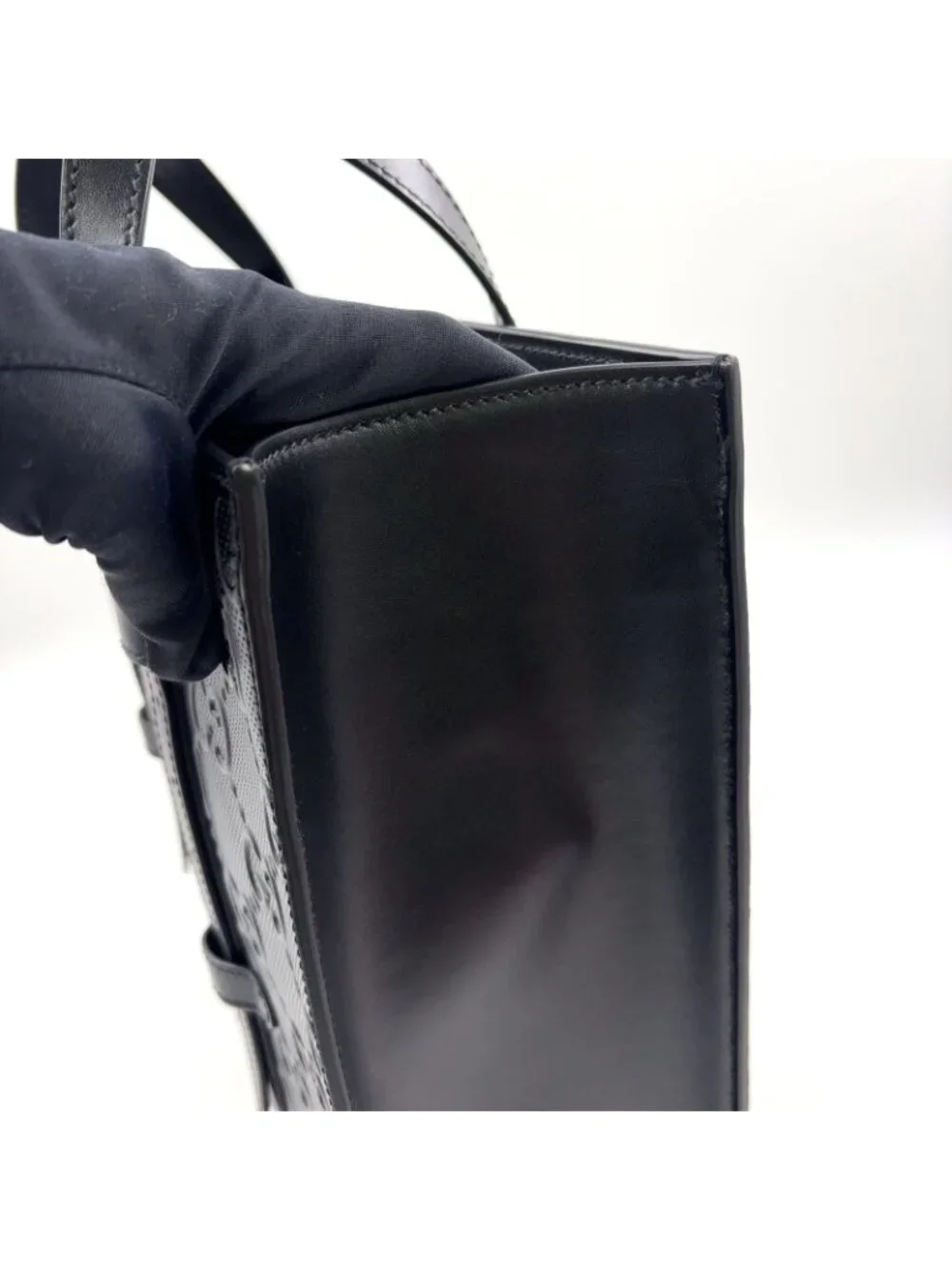 Gucci GG Embossed Calfskin Black Tote Silver